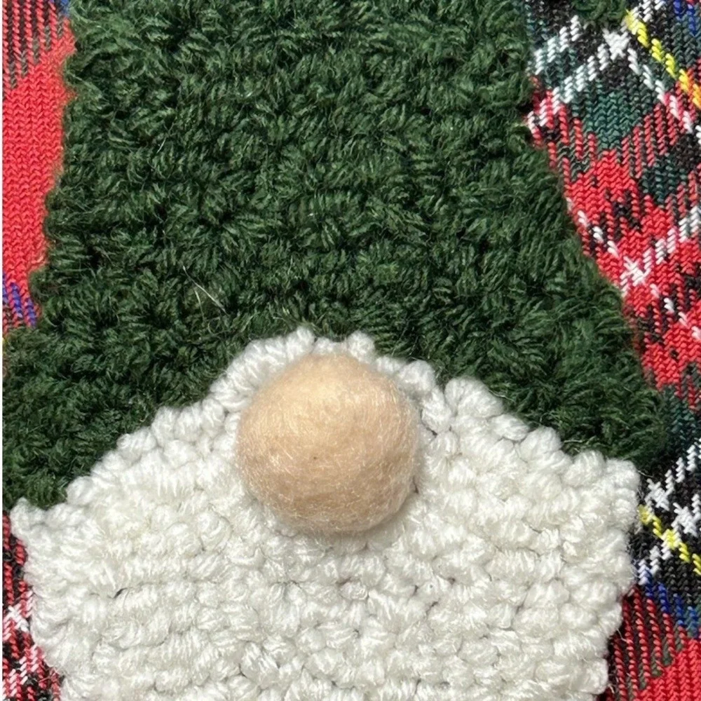 Christmas Gnome Plaid Throw Pillow Red Green Tartan Holiday Decorative Cushion